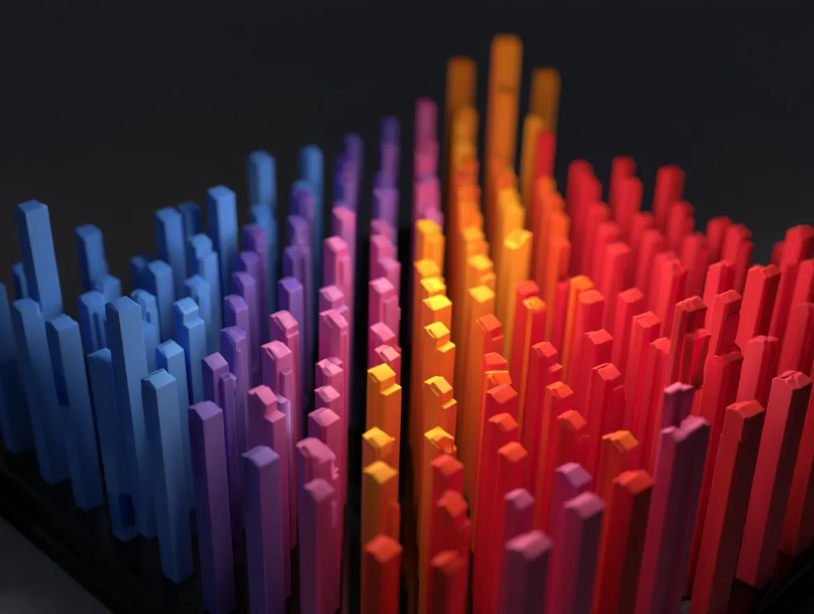 Abstrakt visualisering av stressnivåer med varierende tetthetskolonner som representerer ulike stresstilstander