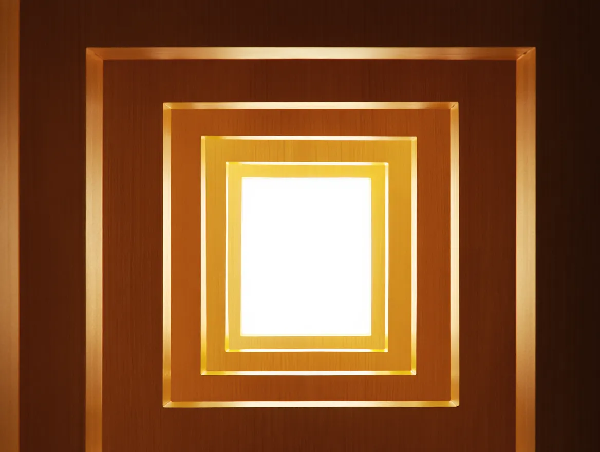 Geometrisk abstraksjon med nestede rektangler som symboliserer overgangen fra stram struktur til åpent rom